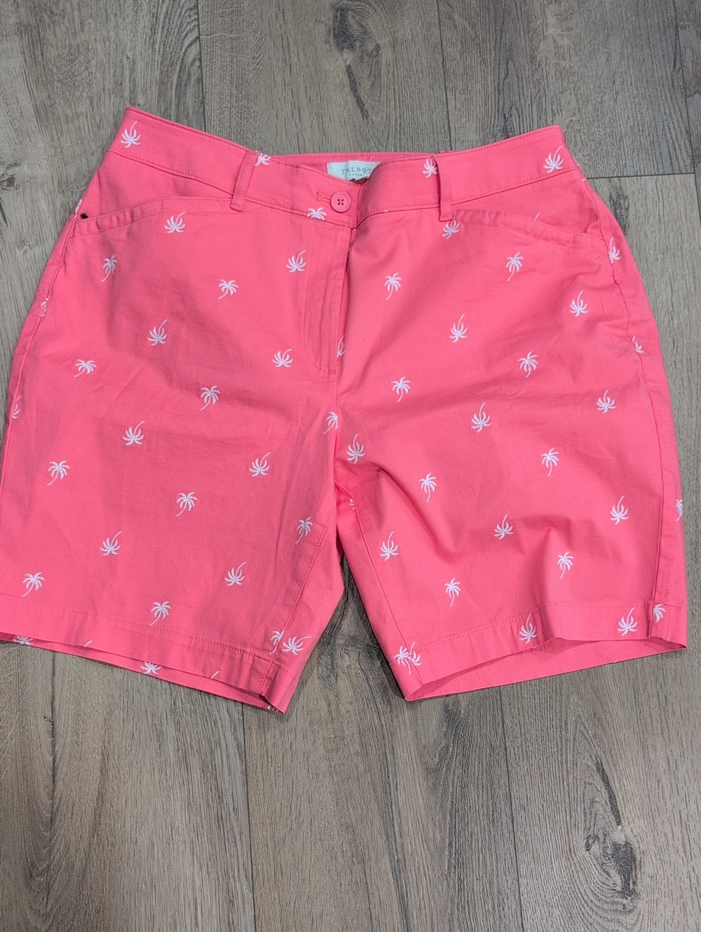 Talbots Coral Pink Palm-Embroidered Bermuda Shorts